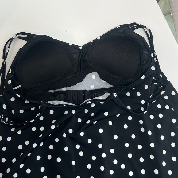 Swim Solutions Tankini Size 10 Black & White Polka Dots - Picture 6 of 14